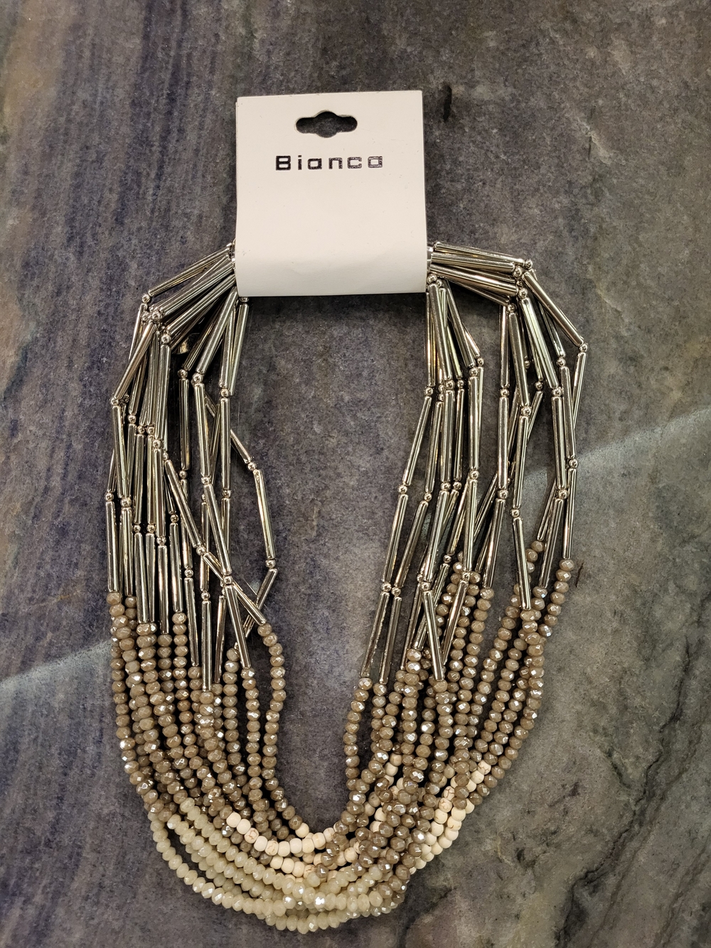 Blanco Multi-Strand Silver and Beige Statement Necklace